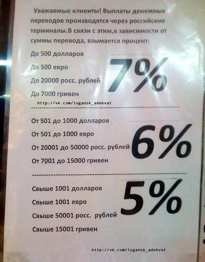 За грошовий переказ в «ЛНР» беруть до 7% (ФОТОФАКТ)